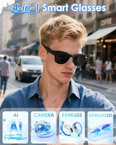 4-in-1 AI Smart Glasses, 800W HD Camera Glasses, 1080P Video Recording Sunglasses, Built-in ChatGPT AI Voice Assistant, Re...