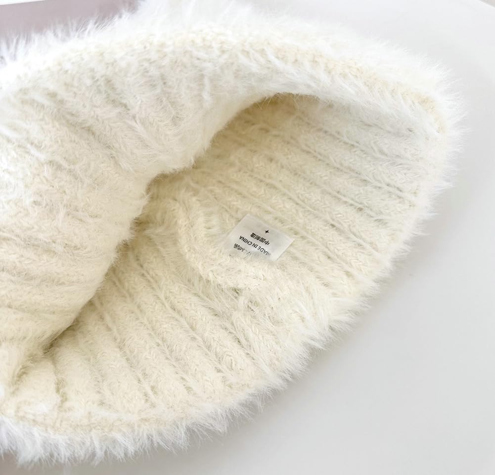 Women Winter Y2K Cute Cat Ears Hats Slouchy Plush Knitted Beanie Snow Ski Hat Fuzzy Warm Crochet Skull Cap 2025