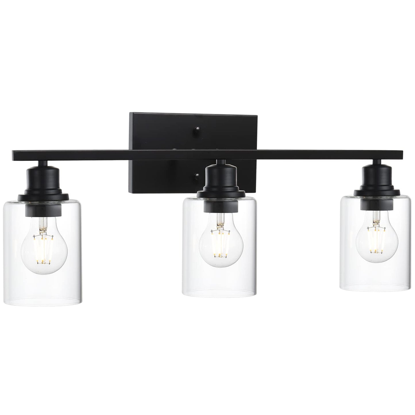 Vinluz Matte Black Vanity Light For Bathroom 3 Light Farmhouse Indoor Bathroom Lighting Fixtures Over Mirror With Clear Glass Shade For Dressing Table