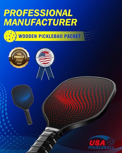 8-Pack Pickleball Paddles Set - Wooden Rackets with Fiberglass Surface & Polypropylene Honeycomb Core, Includes 2 Portable...