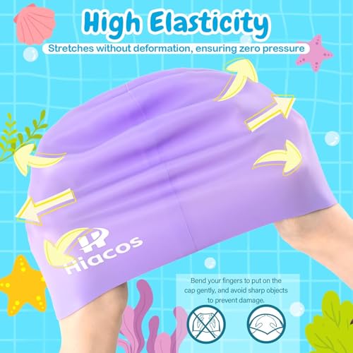 Kids Swim Cap for Girls Boys, 2 Size Silicone Swimming Cap for Long Hair, Waterproof Swim Hats for Toddlers Children Teens...
