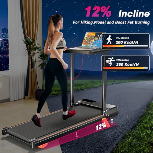 Walking Pad Treadmill with Handle Bar & Incline, Advzon Portable Under Desk Treadmill for Home, 2 in 1 Walking Running Mac...