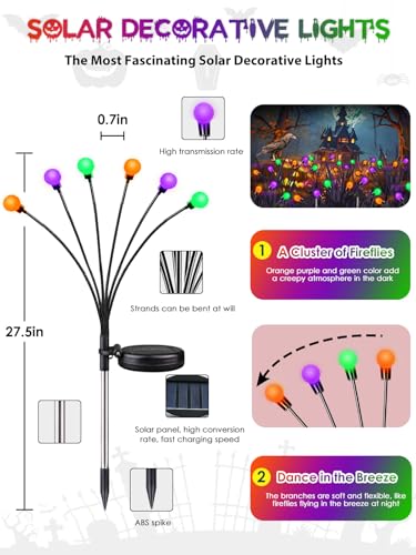 Halloween Decorations Outdoor  6 Pack Solar Firefly Lights Outdoor  48 Led Solar Halloween Lights  Waterproof Garden Light (Sway By Wind) For Outside Yard Patio Pathway Decor (Orange Purple And Green)