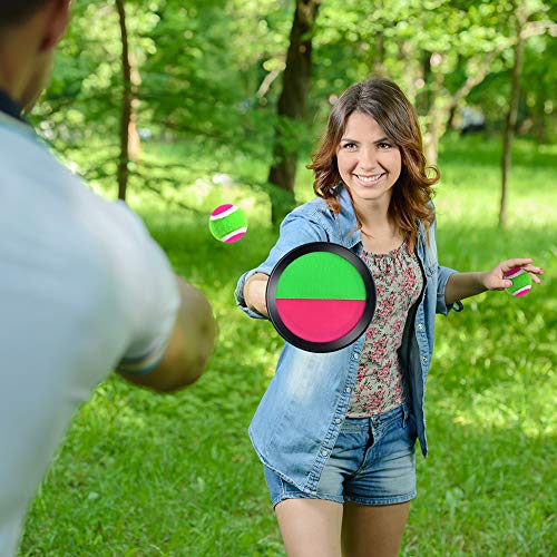 WXJ13 4 Sets Paddle Catch Ball and Toss Game 15.5cm Velcro Catch Ball Set for Sport with a Bag