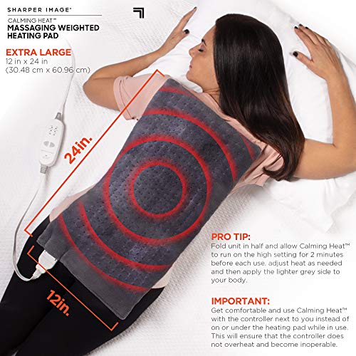 Calming Heat Massaging Vibrations Weighted Heating Pad by Sharper Image | Temperature Settings, Auto Shut-Off Feature, Gif...