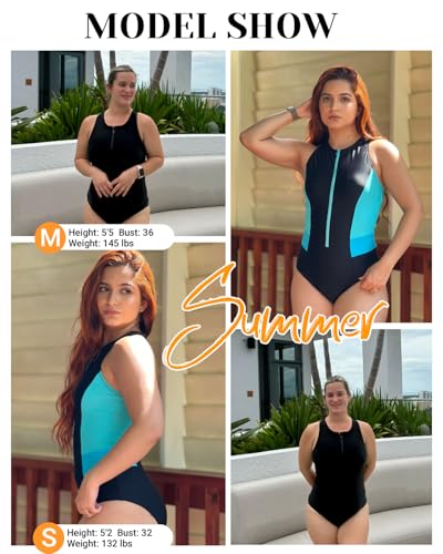 Tempt Me Women Athletic One Piece Swimsuit Zipper High Neck Bathing Suit Racerback Swimwear