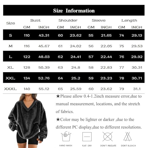 V Neck Sweatshirts For Women Oversized Flannel Long Sleeve Sweatshirt Fleece Tops Plaid Fuzzy Hoodies Fall Soft Blouse