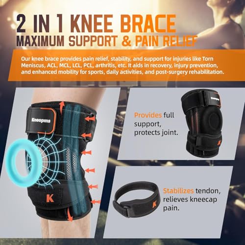 2-in-1 Professional Knee Brace for Pain Relief,Adjustable Knee Support with Patella Pad & Side Stabilizers, Compression Kn...
