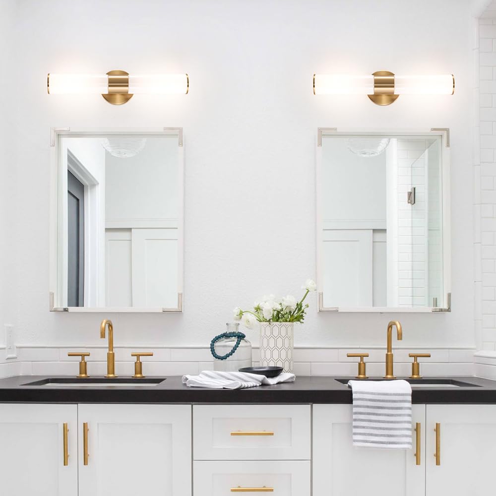 Gold Bathroom Wall Sconces Set Of 2  Brass Wall Sconce With Mikly White Glass Shade  Modern Sconces Wall Lighting  Vanity Light Fixtures  Wall Lights For Mirror Living Room Bedroom Hallway Stairs