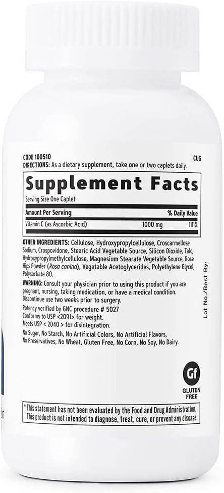 GNC Vitamin C 1000mg, 100 Caplets, Provides Immune Support