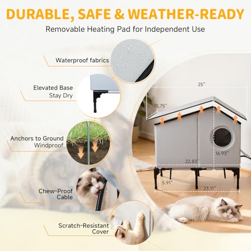 Heated Outdoor Cat House with Heater, Waterproof and Insulated Cat Shelter for Winter, Durable and Warm Cat Houses for Out...
