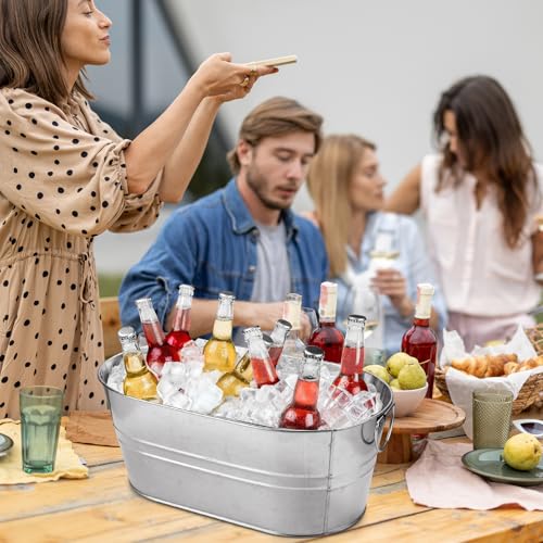 MIVIDE 4 Pack Galvanized Tub 3 Gallon Ice Bucket Large Metal Champagne Drink Bucket with Handles Galvanized Ice Buckets fo...