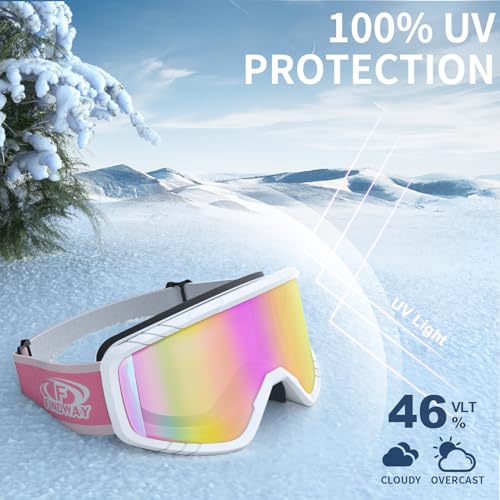 findway OTG Ski Goggles, snow/Snowboard Goggles for Men, Women Youth [Upgraded] Fit for All Helmet - Anti fog & glare & UV