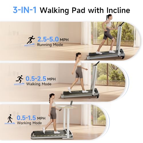 YPOO Walking Pad with Handles, Walking Pad Treadmill with Incline, 3 in 1 Foldable Treadmills for Home Office, Portable Un...