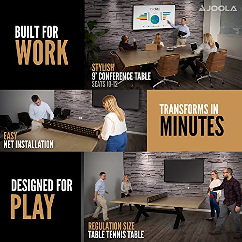 JOOLA Outdoor Table Tennis Table - Multi Use Conference Table Dining Table - Concrete Wood Look Includes Steel Outdoor Pin...
