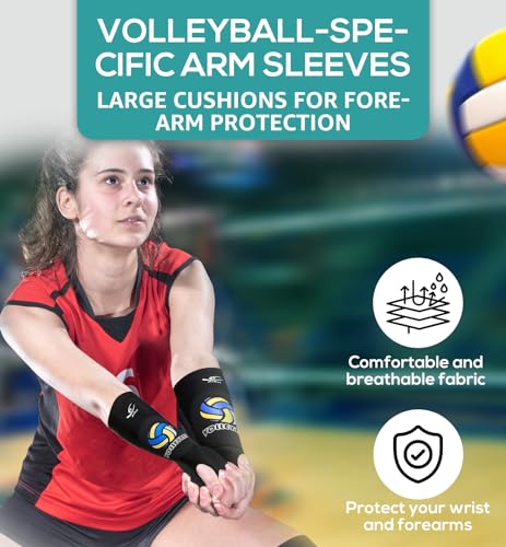 HiRui Volleyball Arm Guards Arm Sleeves, Passing Forearm Sleeves with Protection Pads and Thumb Hole for Kids Youth Women Men