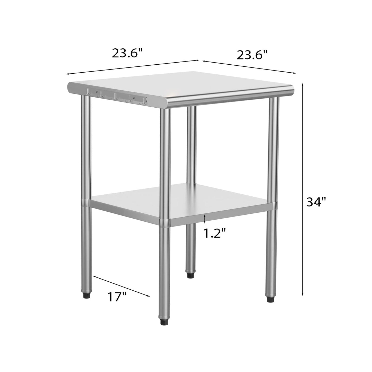 ROVSUN 24'' x 24'' Stainless Steel Table for Prep & Work,Commercial Worktables & Workstations, NSF Heavy Duty Metal Table with Adjustable UnderShelf for Kitchen Restaurant, Home, Hotel, Outdoor
