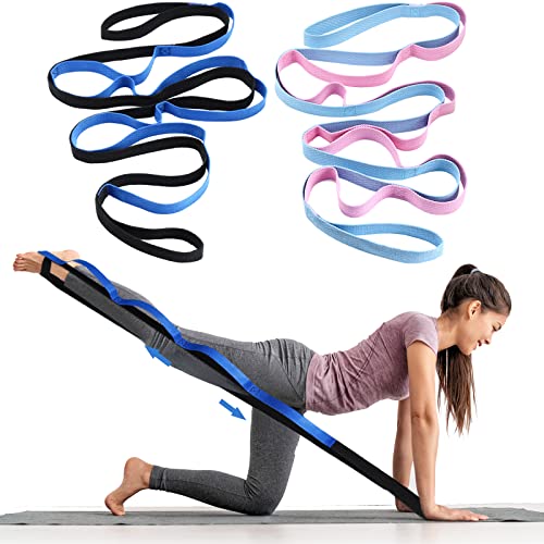 Leyndo 2 Pcs Stretching Strap with 10 Loops -yoga Strap for Physical Therapy, Non-elastic Exercise Straps for Home Workou...