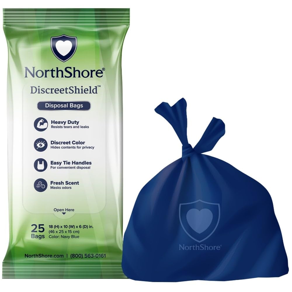 NorthShore DiscreetShield Disposal Bags for Adult Diapers, 150-Count, Opaque Navy, Scented, Easy-Tie Handles