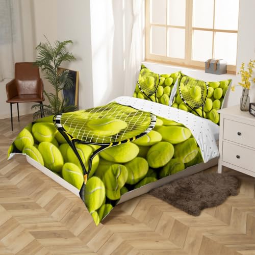 Erosebridal Boys Tennis Duvet Cover Set, Teens Sports Game Themed Bedding Set Queen Size, Tennis Ball Racket Comforter Cov...