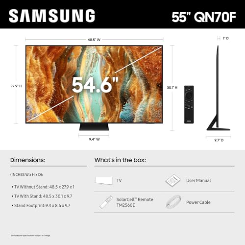 Samsung 55-Inch Class Neo QLED QN70F 4K Mini LED Smart TV (2025 Model) NQ4 AI Gen2 Processor, Quantum Matrix Technology Sl...
