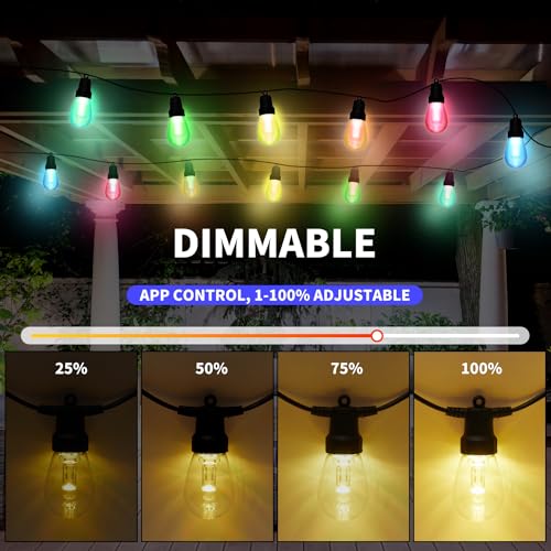 Outdoor String Lights 50FT, Outdoor Lights for Patio with 20 Dimmable RGBW LED Bulbs, IP66 Waterproof Shatterproof, with A...