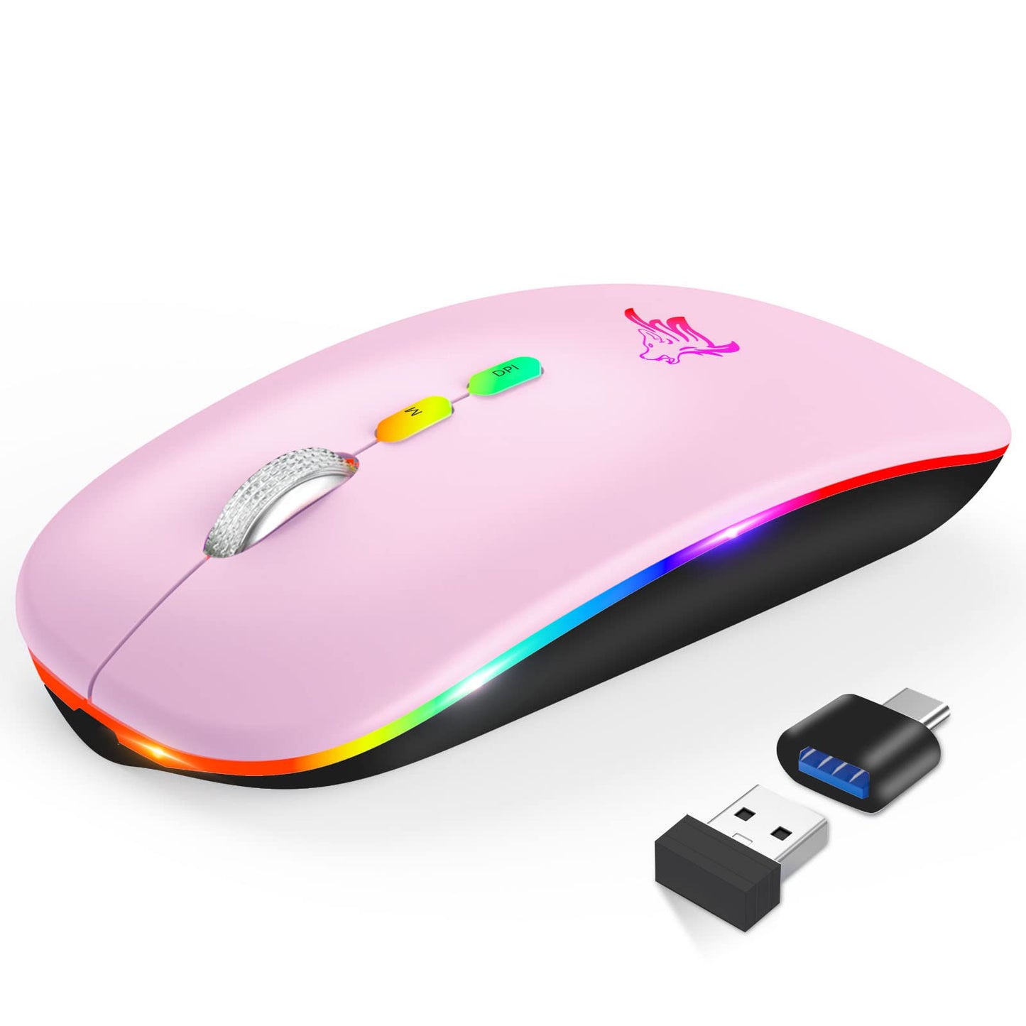 Hotlife Led Wireless Mouse, Slim Rechargeable Wireless Bluetooth Mouse, 2.4G Portable Usb Optical Wireless Computer Mice With Us