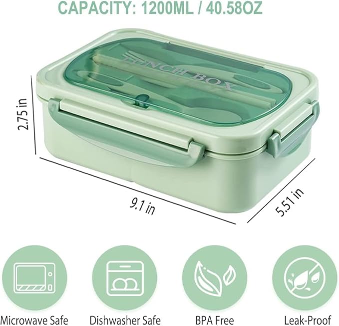 Bento Box for Adult, 1200 ML Lunch Containers for Adults, LeakProof Lunch Box with Utensils, BPA Free, 3 Compartment Bento Box Microwave Safe