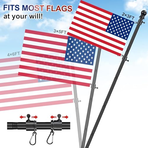 Barcetine Black Flag Poles for Outside House - 5ft Tangle Free Flag Pole for House,Heavy Duty Metal Flagpole,Outdoor Flagp...