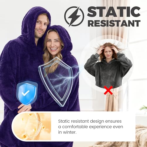 PJGGZ Wearable Blanket Hoodie for Women Men, Fleece Warm Comfy Hooded Sweatshirt with Pockets & Sleeves Cozy Gift for Adult