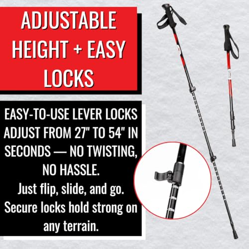 Redfeather Outdoors Trekking Poles – Adjustable Lightweight Hiking Poles with Snow Baskets & Carbide Tips for Winter, Rubb...