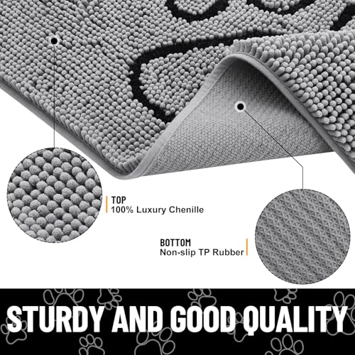 Smiry Dog Door Mat for Muddy Paws, Absorbent Dirt Trapper Non Slip Quick Dry Washable Chenille Mat for Mud Dogs, Entry Rug...