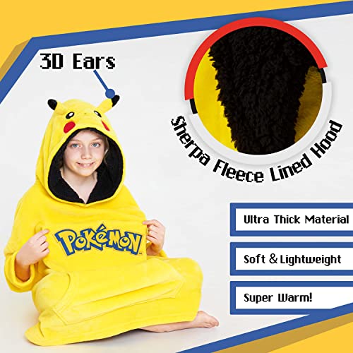 Pokemon Blanket Hoodie for Kids Teens Oversized Fleece Wearable Hoodie Blanket Pikachu Loungewear Gifts for Boys