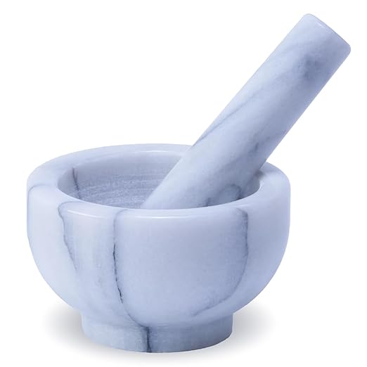 Marble Mortar and Pestle Set, 150ml, Spice Grinder, Herb Ginder, Unpolished Marble Spice Crusher, Kitchen Utensil (4.5" X 2.5")