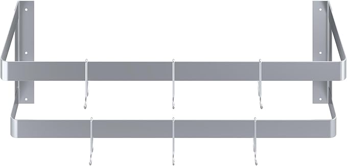 AmGood 36 in. Wall-Mounted Stainless Steel Double-Line Pot Rack. Includes 6 double pring hooks