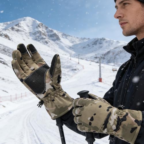 CLeemuziN Men Winter Cold Weather Gloves Water-Repellent Windproof Ski-Snow-Gloves-Mittens Camo/Solid Thermal-lined-Mittens
