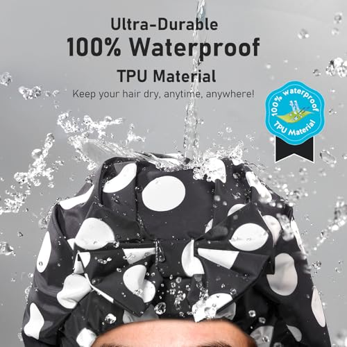 LitBear Luxury Silk Lined Shower Caps for Women Reusable Waterproof, Double Layered Large Bathing Hair Cap with Adjustable...