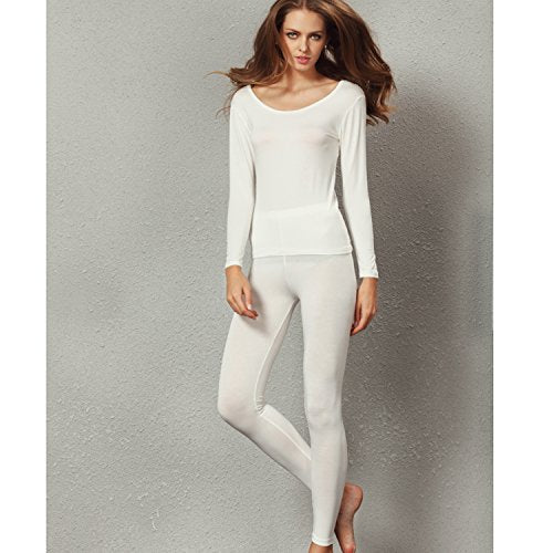 Liang Rou Women's Crewneck Long Johns Ultra Thin Modal Thermal Underwear Top & Bottom Set