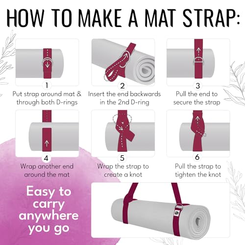 TECEUM Yoga Strap & Mat Strap – 2 IN 1 – Cotton – 6 ft 8 ft 10 ft (30+ colors) – Adjustable Non-Slip Belt for Yoga, Pilate...