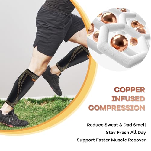 Copper Calf Compression Sleeves for Men & Women - High Stretch Graduated Compression with Anti-Slip Grip | Breathable & Sm...