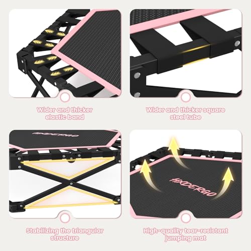 HXD-ERGO 42'' Foldable Mini Trampoline, Rebounder Trampoline with Adjustable Foam Handle, Fitness Trampoline for Indoor, O...