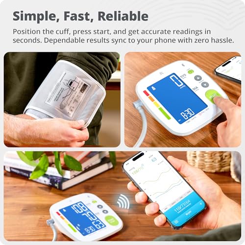 Greater Goods Bluetooth Blood Pressure Monitor, Upper Arm BP Machine with Adjustable 8.7”-16.5” Cuff, iOS and Android App ...