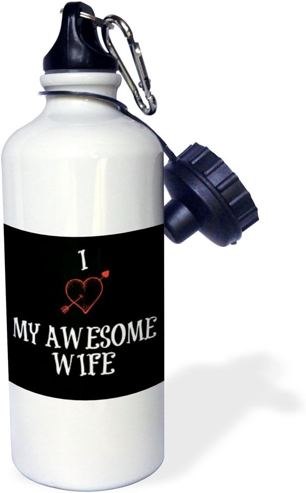 3dRose Love My Awesome Wife, red heart, black background-Sports Water Bottle, 21oz , 21 oz, Multicolor