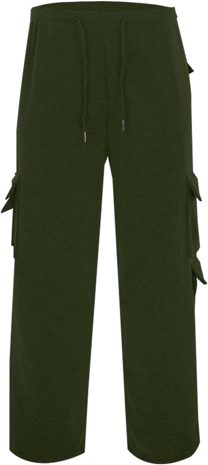 Mens Fleece Lined Cargo Pants 2026 Winter Warm Elastic Waist Cargo Pants Plus Size Solid Color Cotton Workout Hiking Trousers