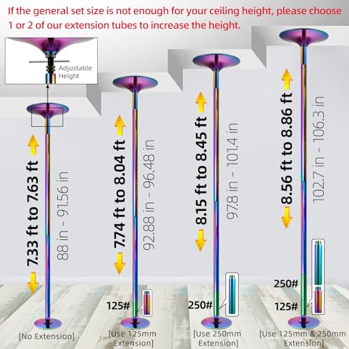 PRIOR FITNESS Premium Dance Pole Removable 45mm Spinning & Static Dancing Pole Heavy-Duty Steel Pole Dancing Pole, Adjusta...