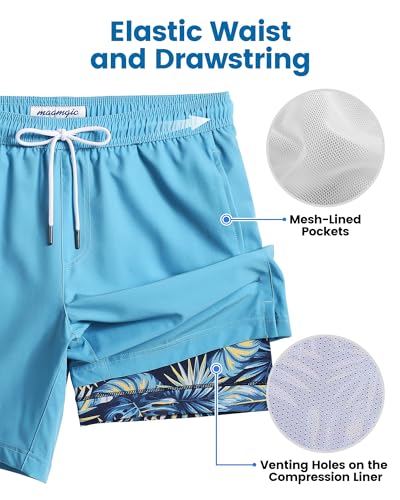 maamgic Mens Swim Trunks with Compression Liner 7 Inch Inseam Mens Bathing Suit Quick Dry Swimming Trunks Swimsuit