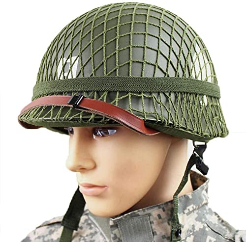 SABYDICAR WW2 US Army M1 Green Helmet Replica with Net/Canvas Chin Strap DIY Painting