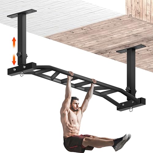 HWOOUSA 48" Ceiling Mount Pull Up Bar - Heavy Duty Multi-Grip Chin Up Bar for Garage/Home Gym and Strength Training, Adjus...