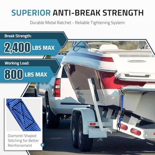 PAULINN Boat Trailer Tie-Downs Straps 1 Inch x 4 FT, 2400 LBS Heavy Duty Adjustable Transom Tie Down Straps Ratchet w/Quic...