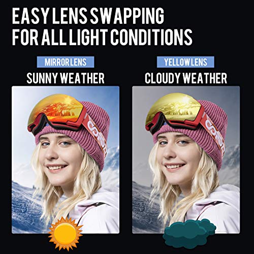 COPOZZ Polarized Adult Ski Goggles Set - M1 Magnetic Lens Snowboard Snow Goggle, OTG Anti-Fog Skiing Glasses Goggles